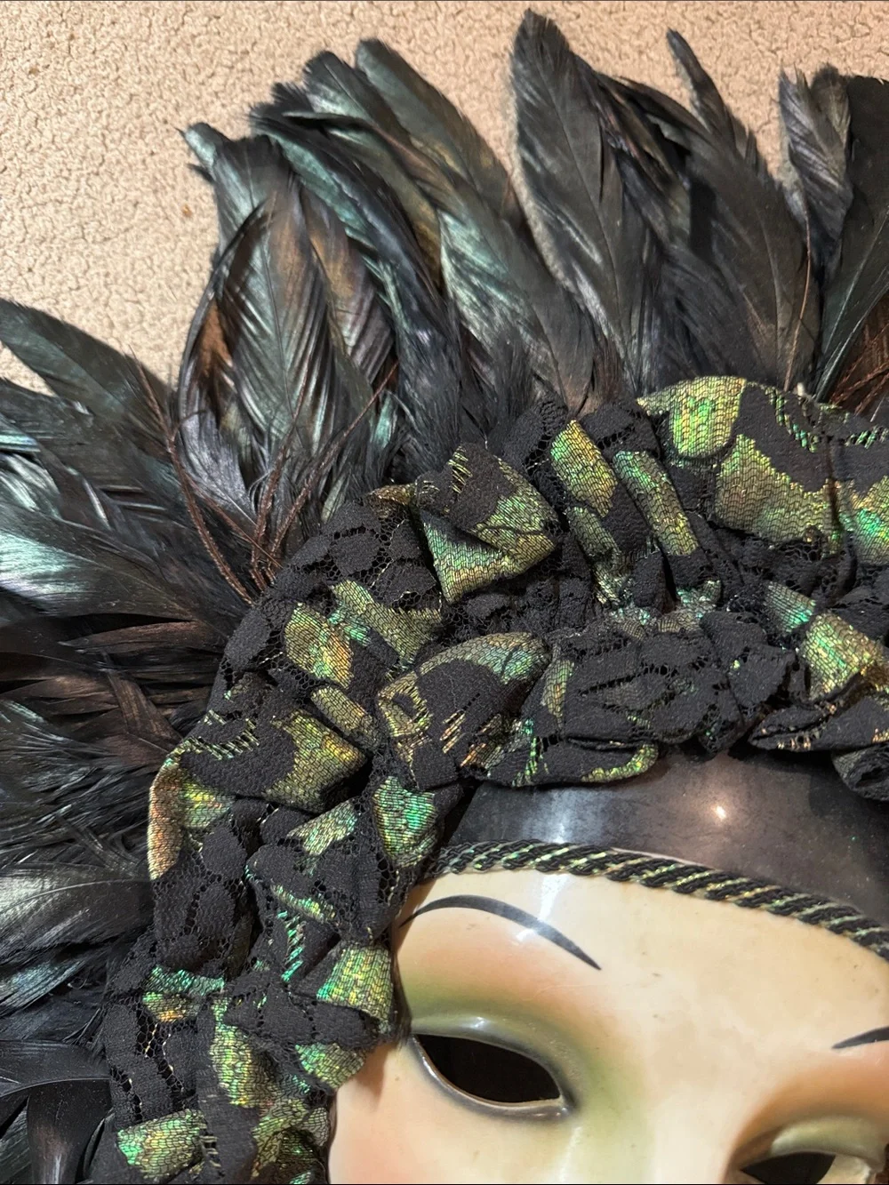 Beautiful Feathered Clay Art Mask Made in USA